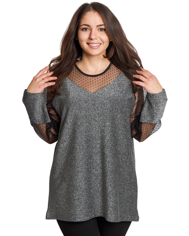 Tunică maxi formală cu tul și mâneci 3/4