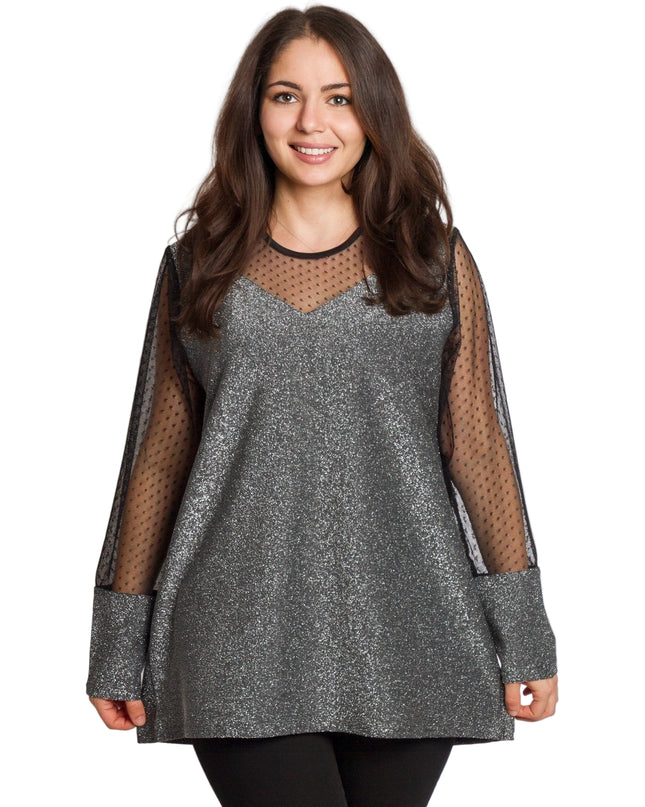 Tunică maxi formală cu tul și mâneci 3/4