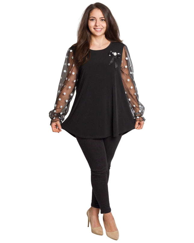 Tunică elegantă pentru femei - Mâneci spectaculoase cu buline