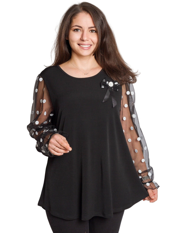 Tunică elegantă pentru femei - Mâneci spectaculoase cu buline