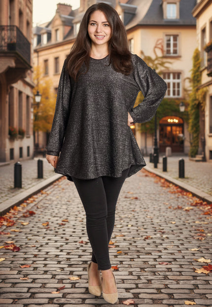 Tunică lejeră în mărimi mari cu accente din piele