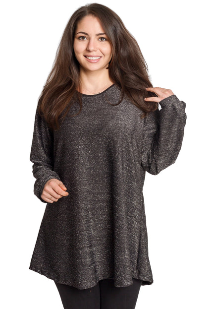 Tunică lejeră în mărimi mari cu accente din piele