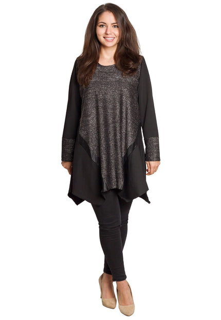 Tunică lejeră în mărimi mari cu accente din piele