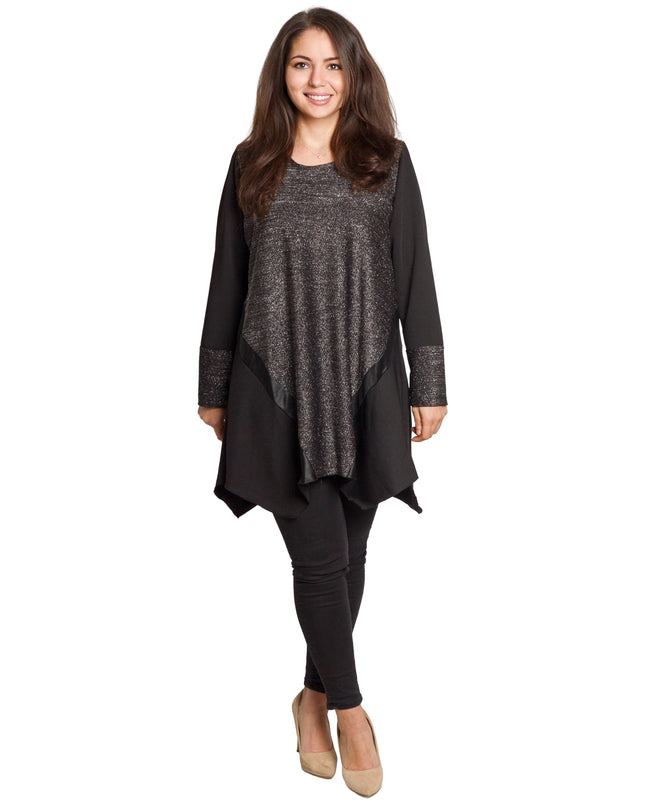 Tunică lejeră în mărimi mari cu accente din piele