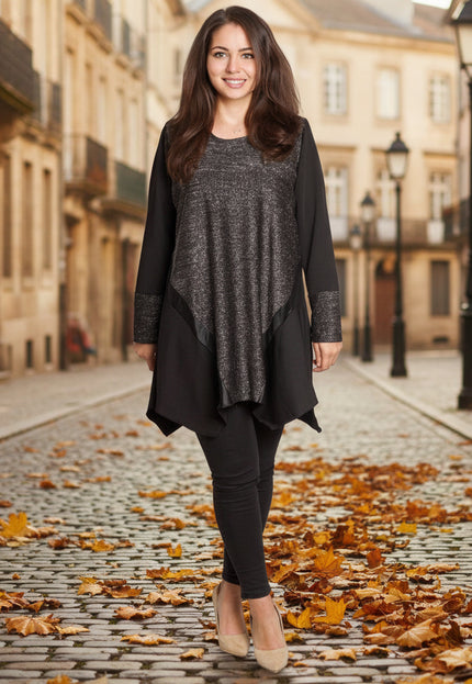 Tunică lejeră în mărimi mari cu accente din piele