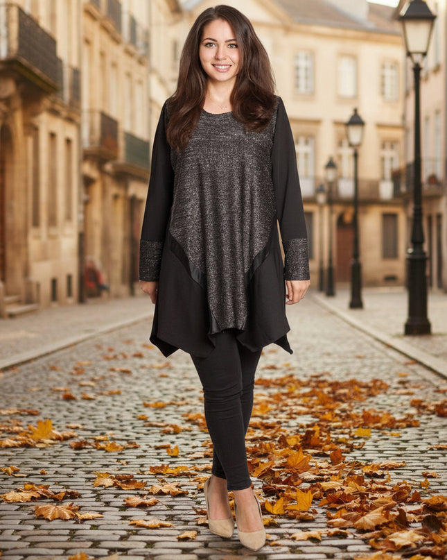 Tunică lejeră în mărimi mari cu accente din piele