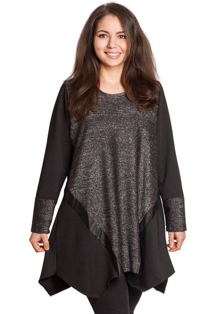 Tunică lejeră în mărimi mari cu accente din piele