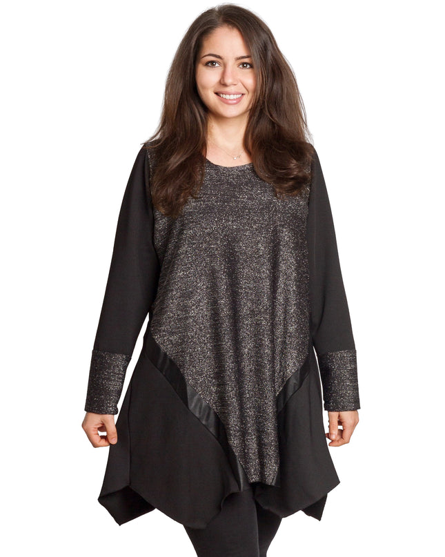 Tunică lejeră în mărimi mari cu accente din piele