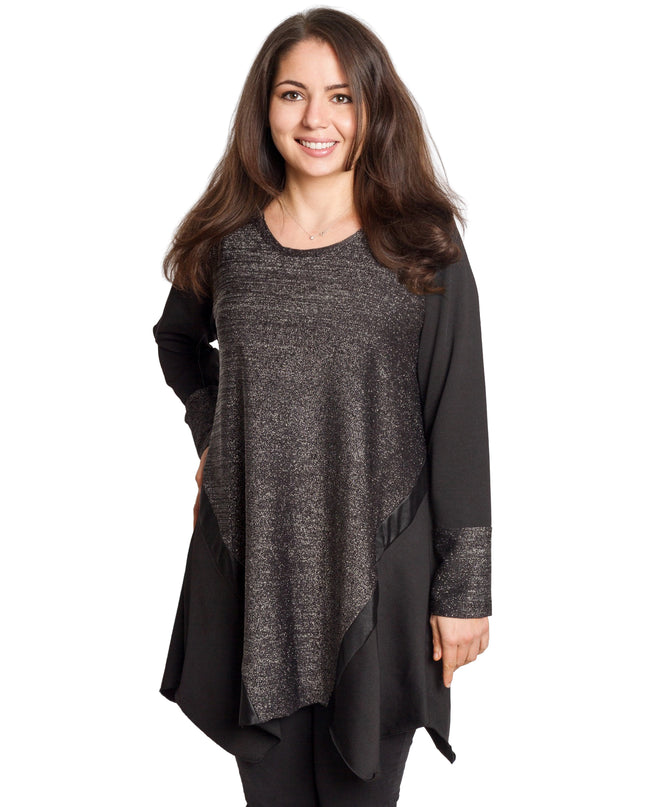 Tunică lejeră în mărimi mari cu accente din piele