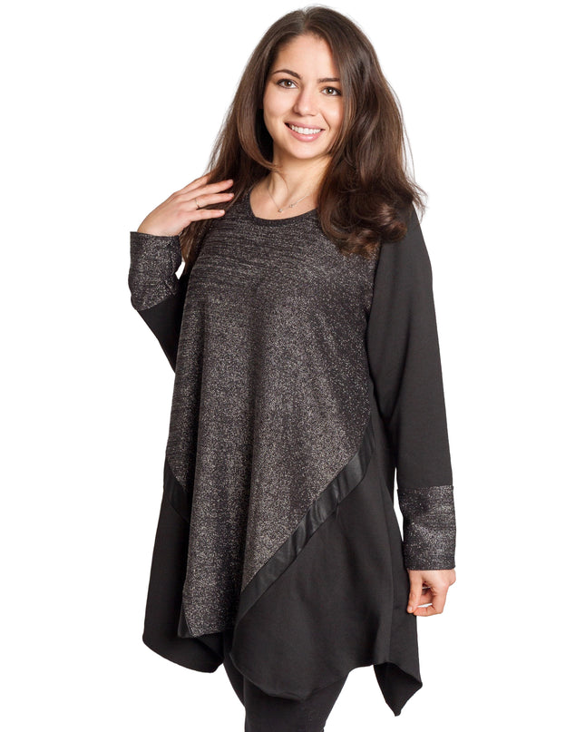 Tunică lejeră în mărimi mari cu accente din piele