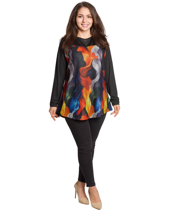 Tunică lejeră în mărimi mari cu accente din piele