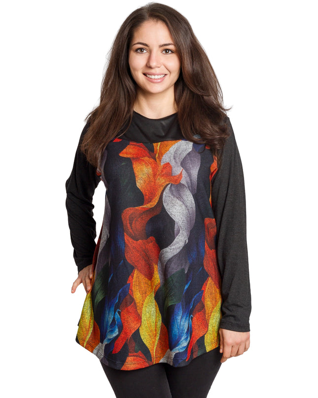 Tunică lejeră în mărimi mari cu accente din piele