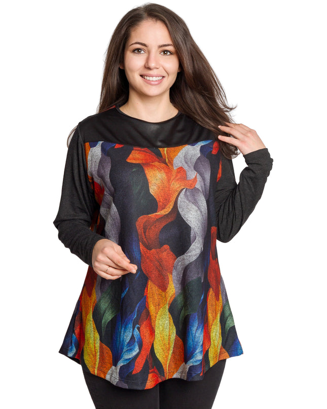 Tunică lejeră în mărimi mari cu accente din piele