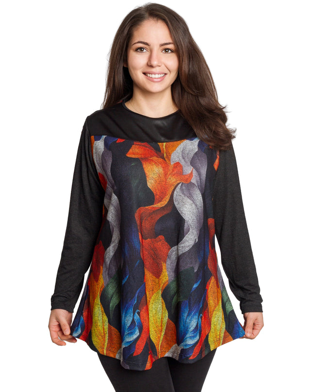 Tunică lejeră în mărimi mari cu accente din piele