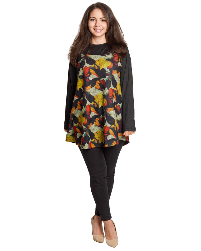 Tunică lejeră în mărimi mari cu accente din piele