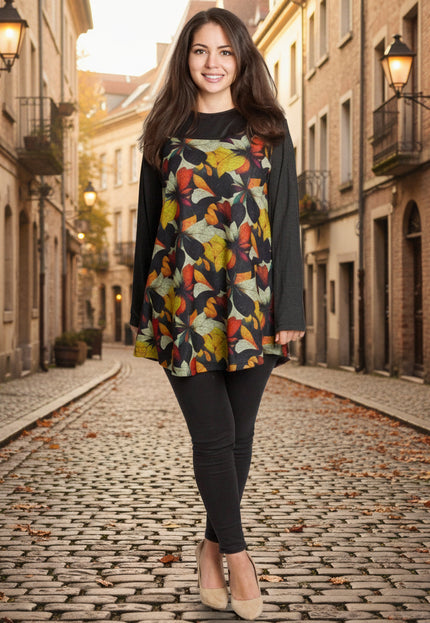 Tunică lejeră în mărimi mari cu accente din piele