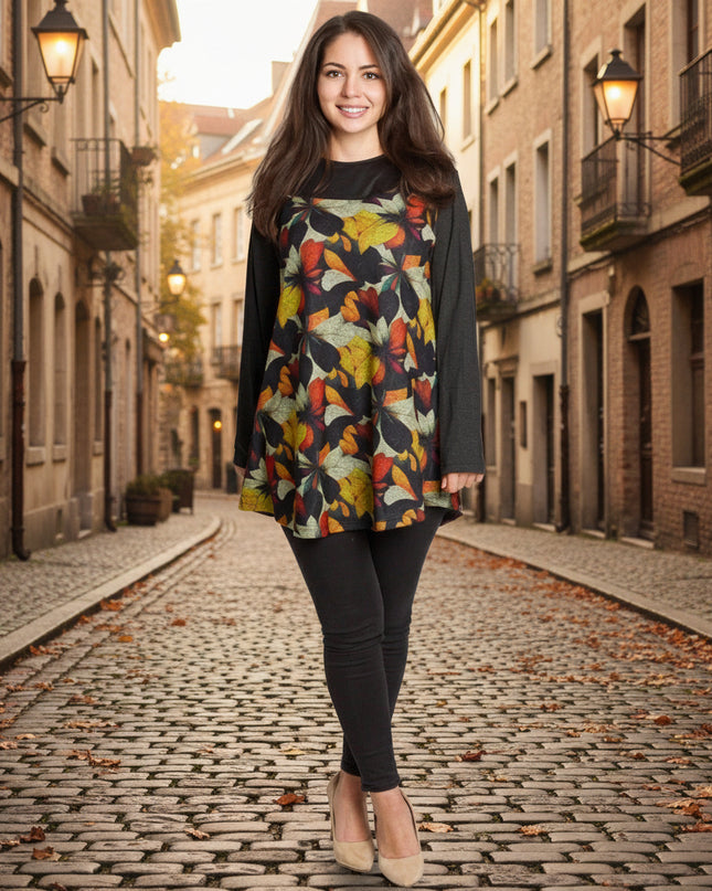 Tunică lejeră în mărimi mari cu accente din piele