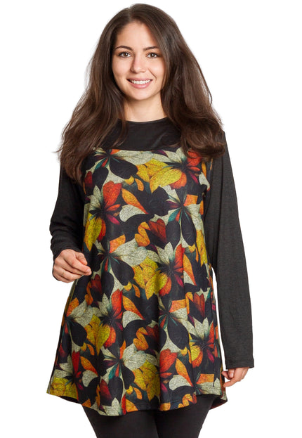 Tunică lejeră în mărimi mari cu accente din piele