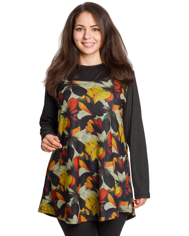 Tunică lejeră în mărimi mari cu accente din piele