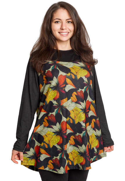 Tunică lejeră în mărimi mari cu accente din piele