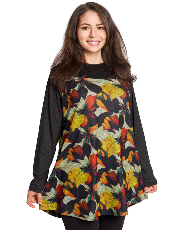 Tunică lejeră în mărimi mari cu accente din piele