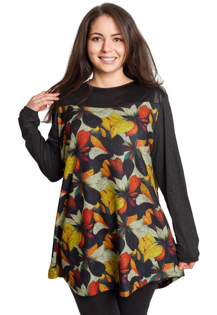 Tunică lejeră în mărimi mari cu accente din piele