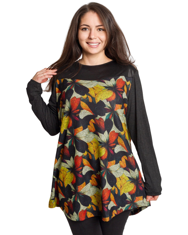 Tunică lejeră în mărimi mari cu accente din piele