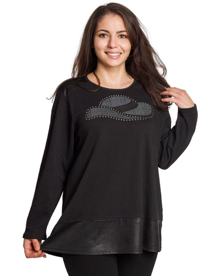 Tunică elegantă neagră în mărimi maxi - Cu imprimeu