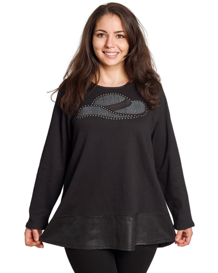 Tunică elegantă neagră în mărimi maxi - Cu imprimeu