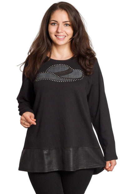 Tunică elegantă neagră în mărimi maxi - Cu imprimeu