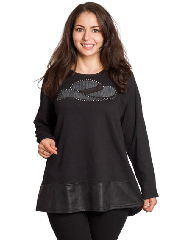 Tunică elegantă neagră în mărimi maxi - Cu imprimeu