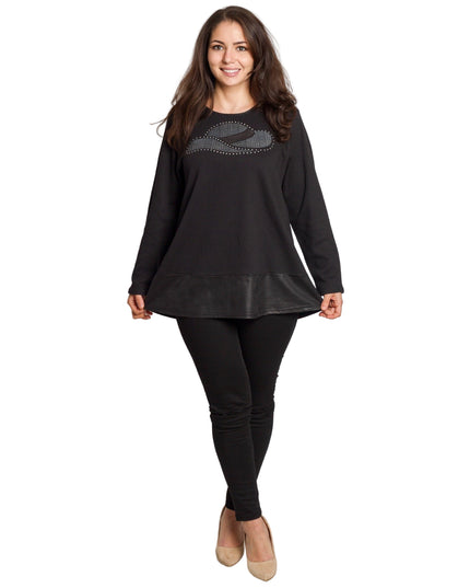 Tunică elegantă neagră în mărimi maxi - Cu imprimeu