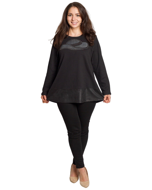 Tunică elegantă neagră în mărimi maxi - Cu imprimeu