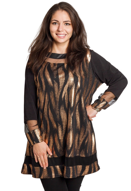 Tunică lejeră în mărimi mari cu accente din piele