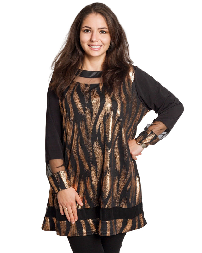 Tunică lejeră în mărimi mari cu accente din piele