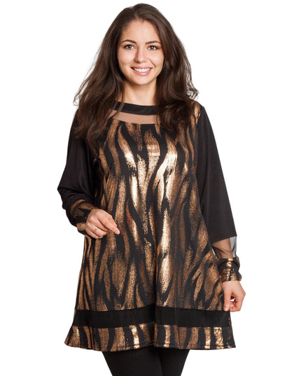 Tunică lejeră în mărimi mari cu accente din piele