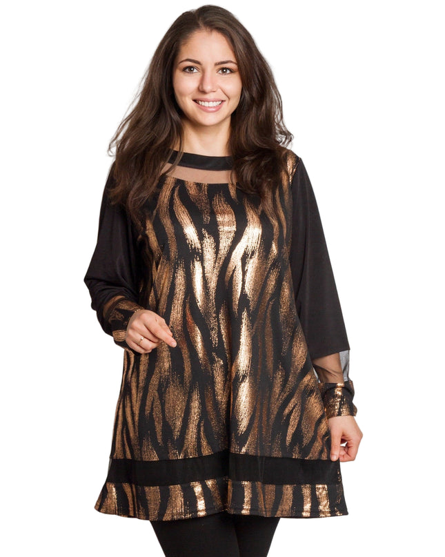 Tunică lejeră în mărimi mari cu accente din piele