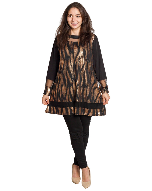 Tunică lejeră în mărimi mari cu accente din piele