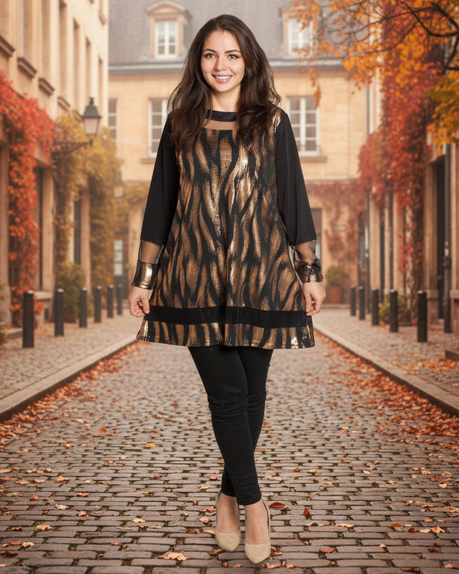 Tunică lejeră în mărimi mari cu accente din piele