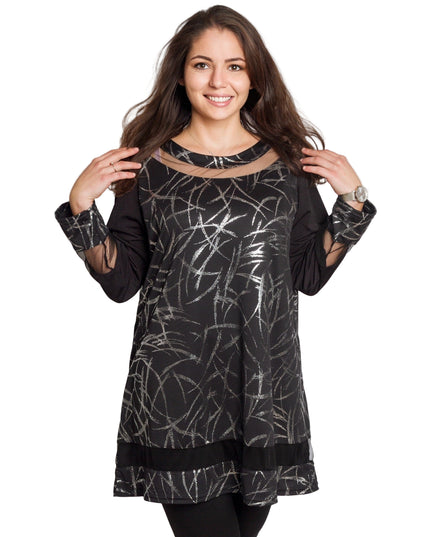 Tunică lejeră în mărimi mari cu accente din piele