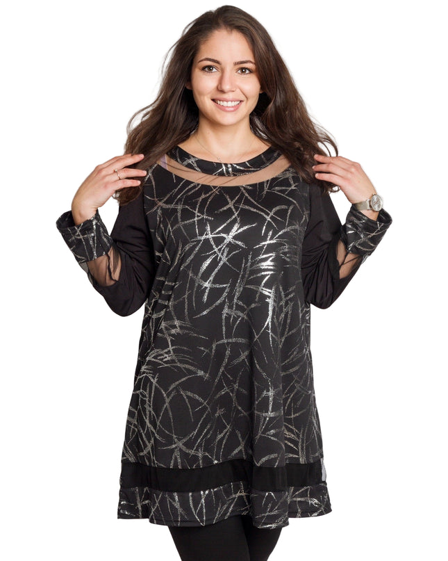 Tunică lejeră în mărimi mari cu accente din piele