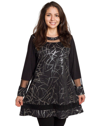 Tunică lejeră în mărimi mari cu accente din piele