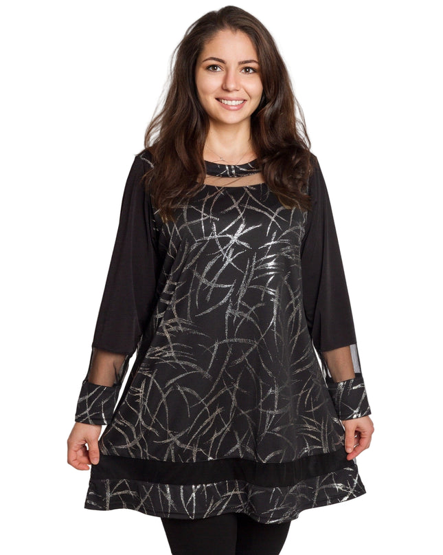 Tunică lejeră în mărimi mari cu accente din piele