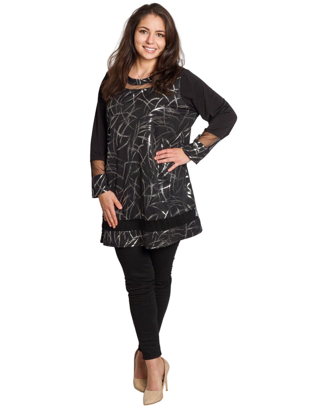 Tunică lejeră în mărimi mari cu accente din piele