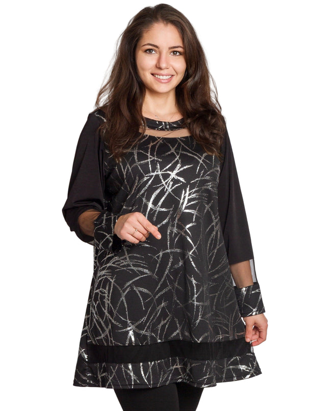 Tunică lejeră în mărimi mari cu accente din piele