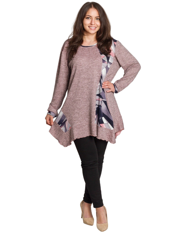 Tunică lejeră în mărimi mari cu accente din piele