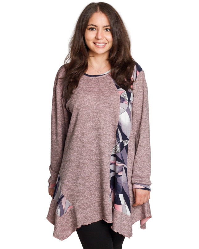 Tunică lejeră în mărimi mari cu accente din piele