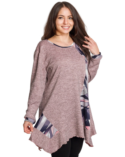 Tunică lejeră în mărimi mari cu accente din piele