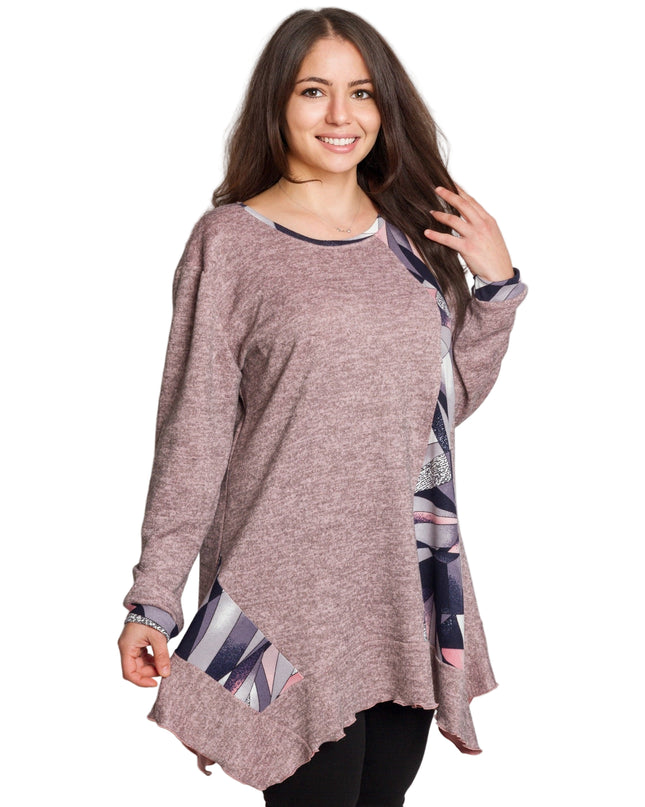 Tunică lejeră în mărimi mari cu accente din piele