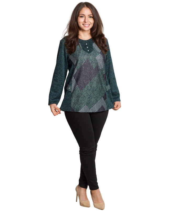 Tunică lejeră în mărimi mari cu accente din piele